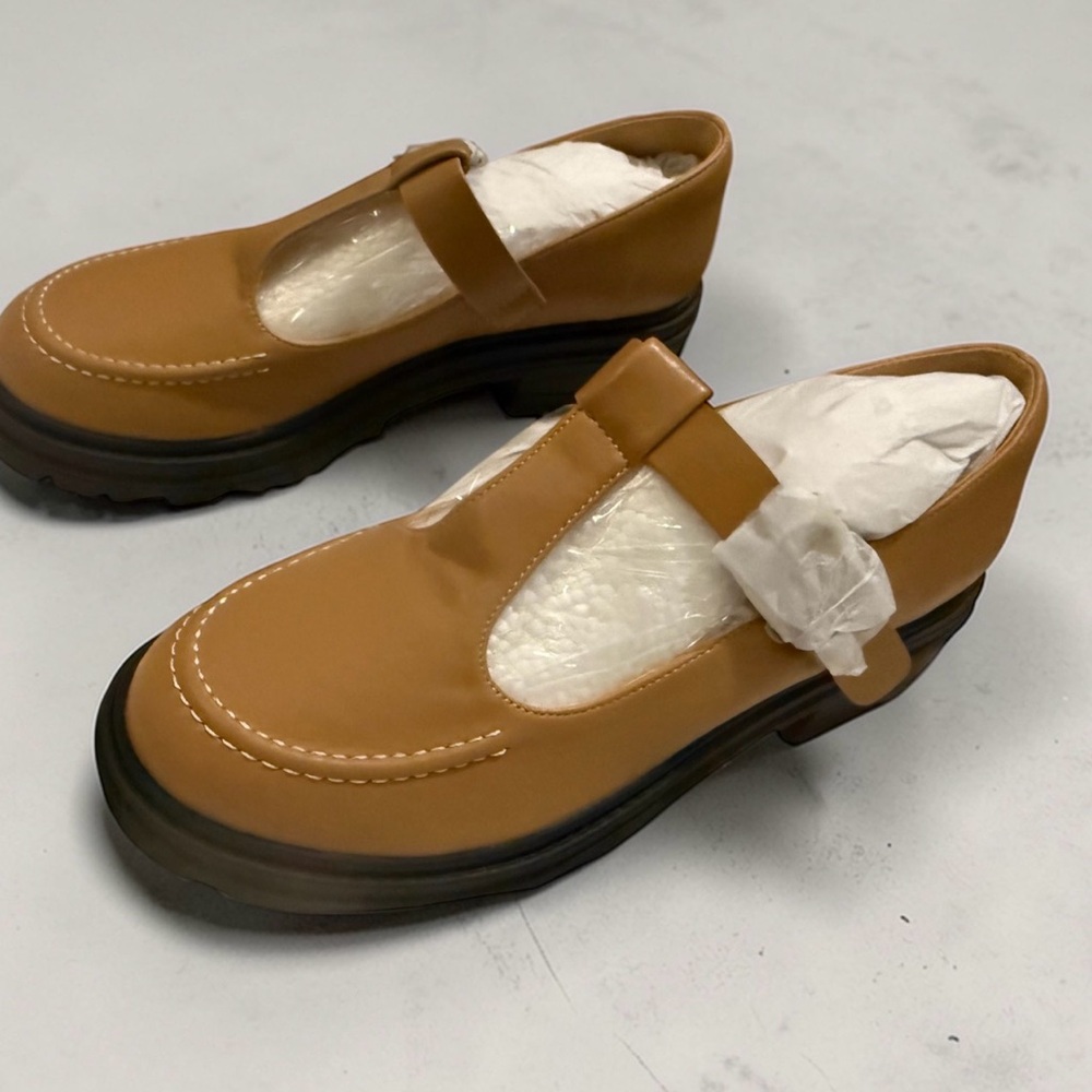 Women’s Tan Mary Jane Loafers with Lug Sole - Picture 2 of 3